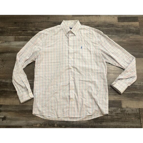 Johnnie-O Prep Performance Mens Medium White Blue Pink Plaid Button Down Shirt - Picture 1 of 5
